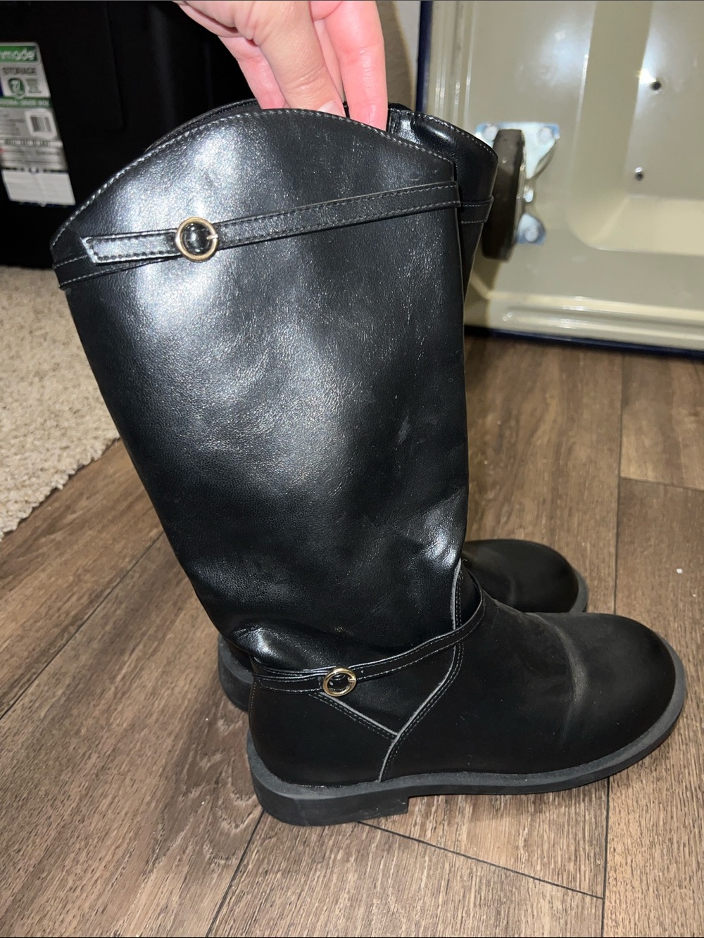 Black Kids Mid-Calf Riding Boots with Gold Accent